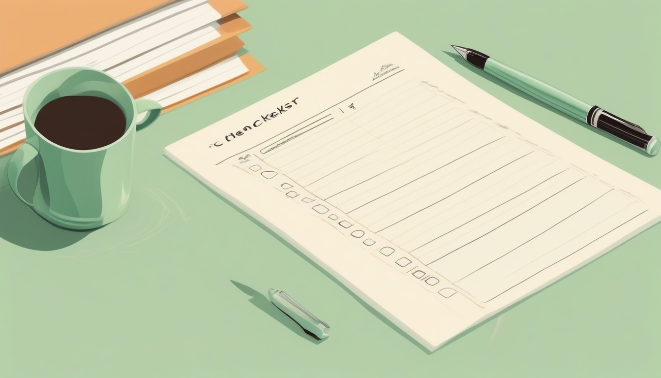 A of a clean checklist on a desk with a fountain pen besi...