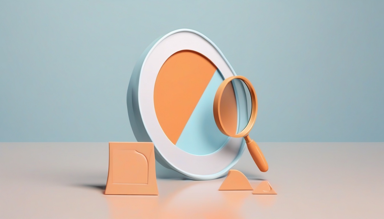 A of an abstract caution shield with a magnifying glass a...