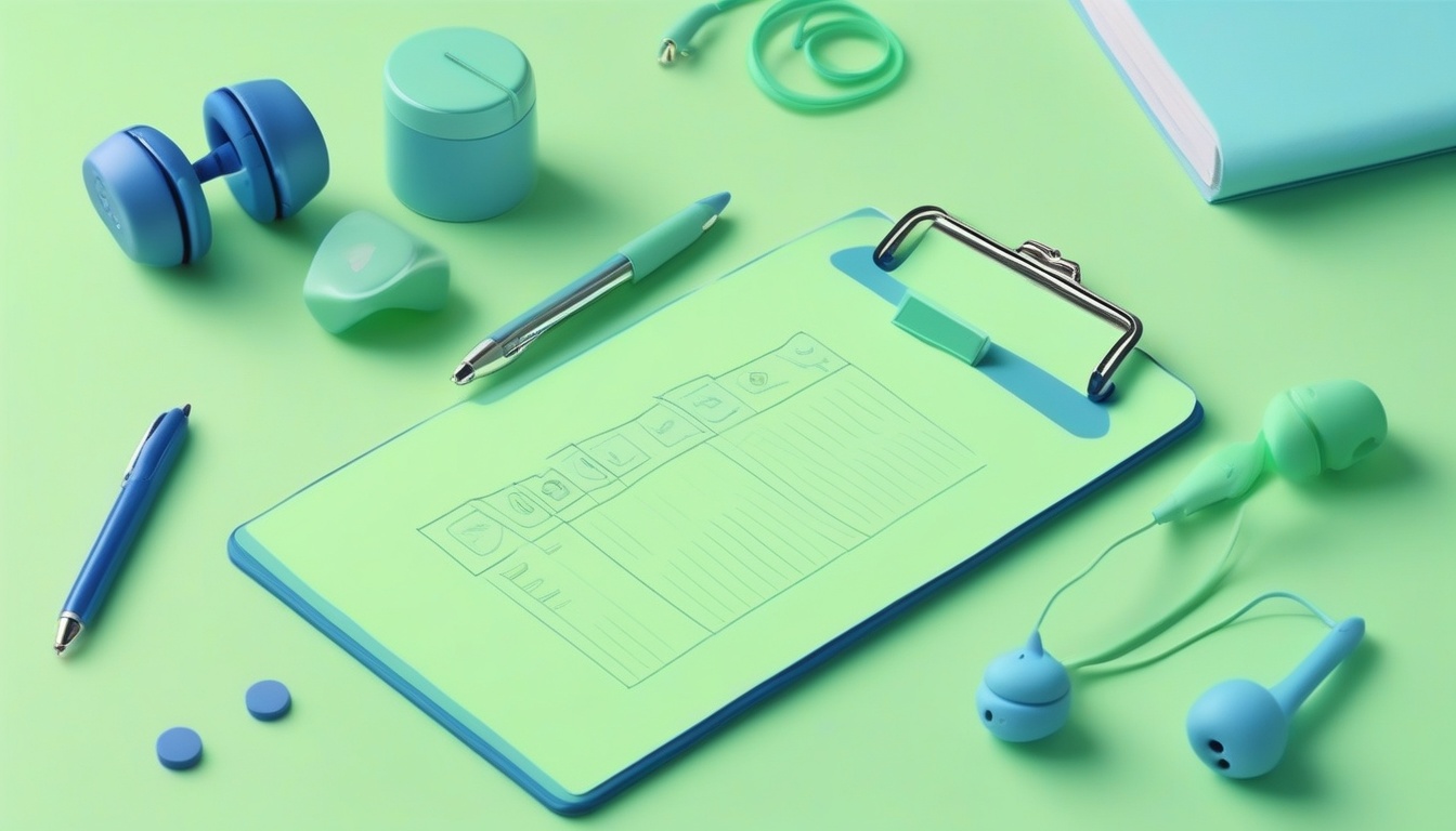 A of a clipboard with checkmarks next to abstract earbud ...