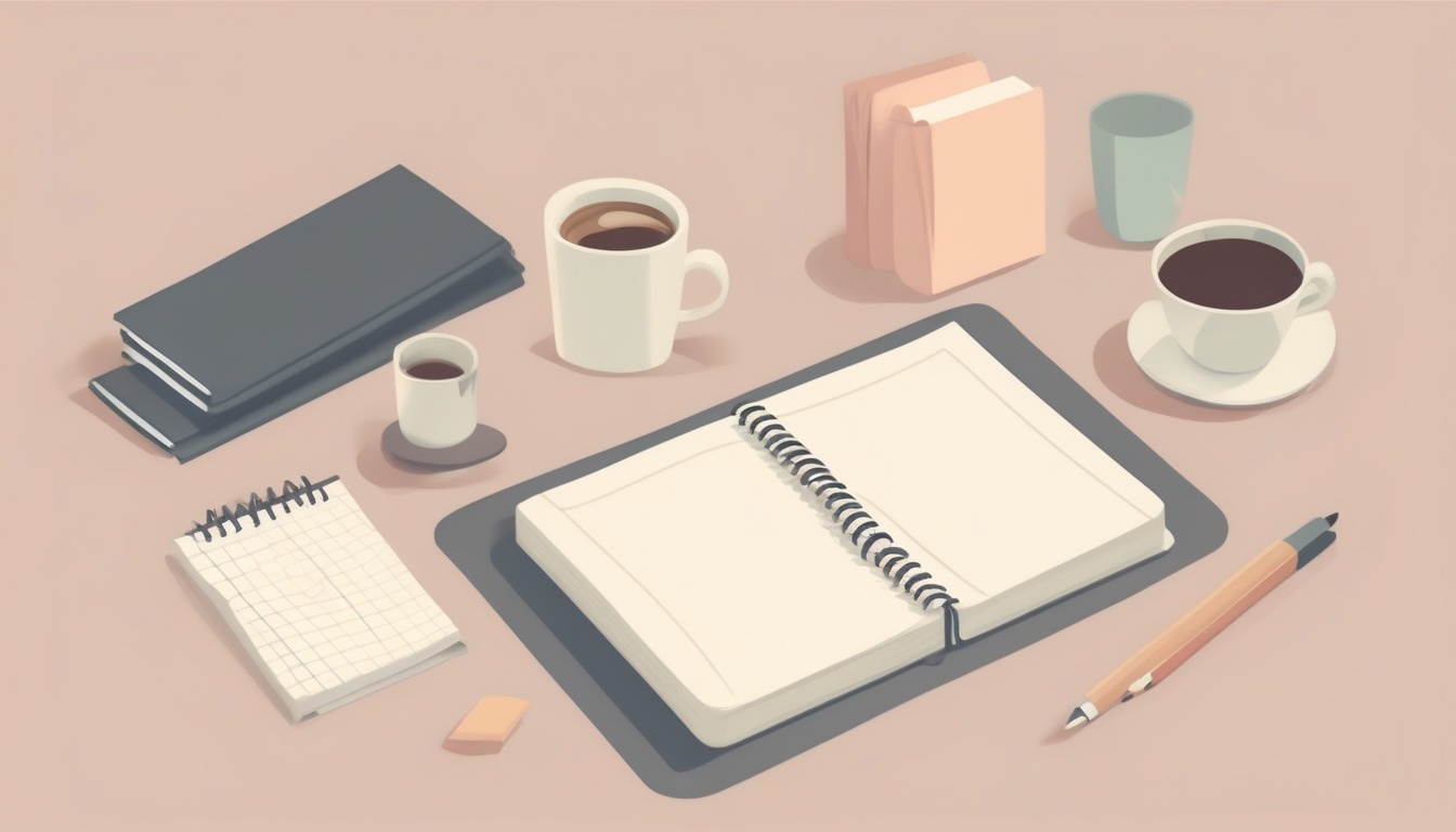 A of a tidy desk with a closed notebook