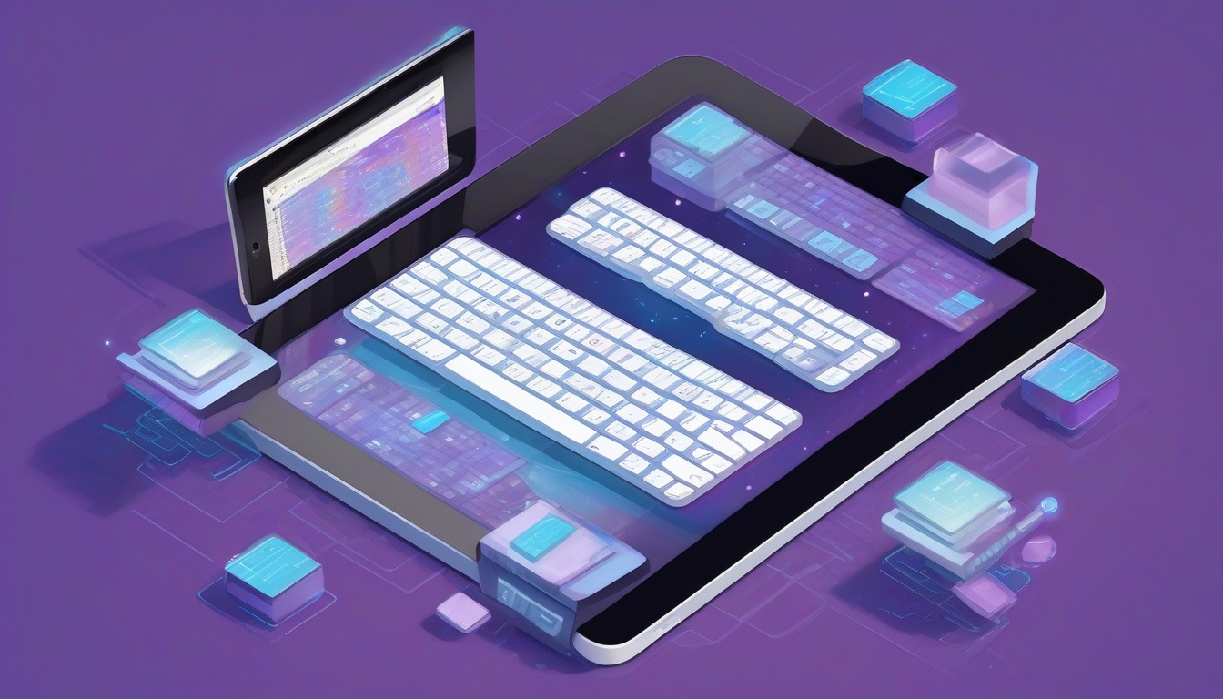 Isometric illustration: a tablet with Magic Keyboard atta...