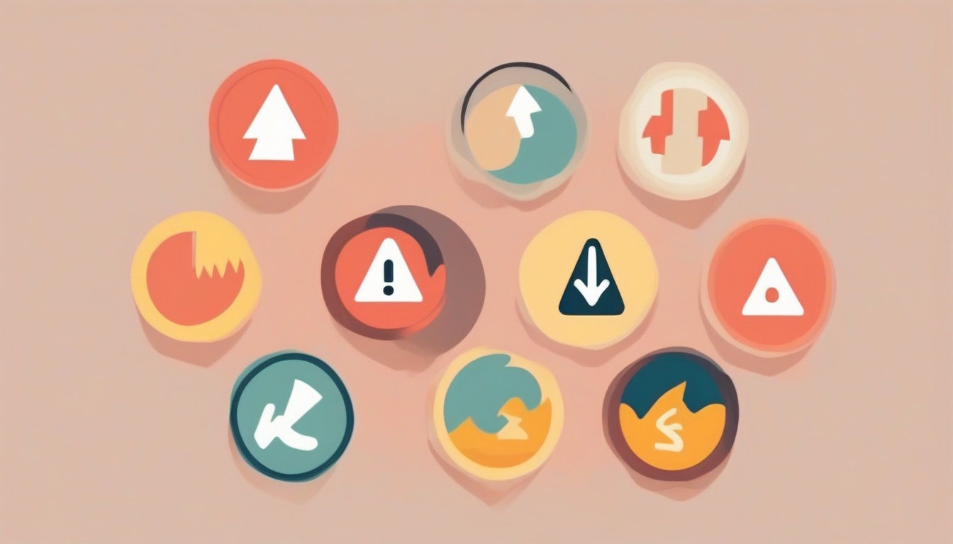A of five warning sign icons arranged in a circle - copyr...