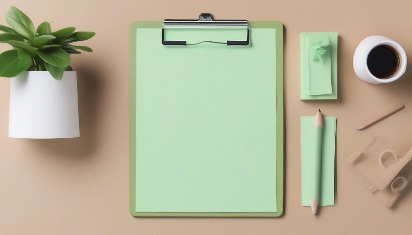 A of a green clipboard with three checkbox marks on a desk