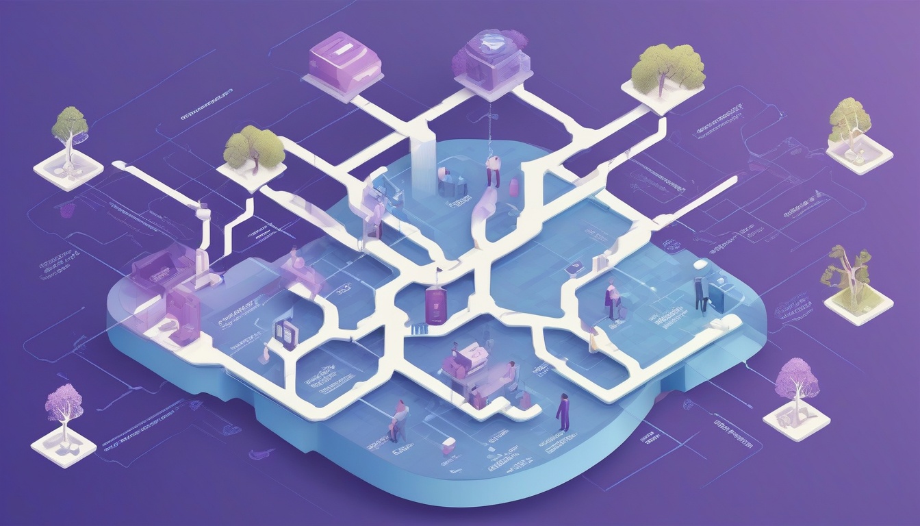 Isometric illustration: a decision tree flowchart with br...