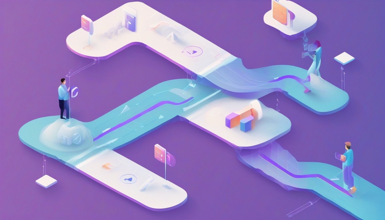 Isometric illustration: a horizontal timeline with three ...